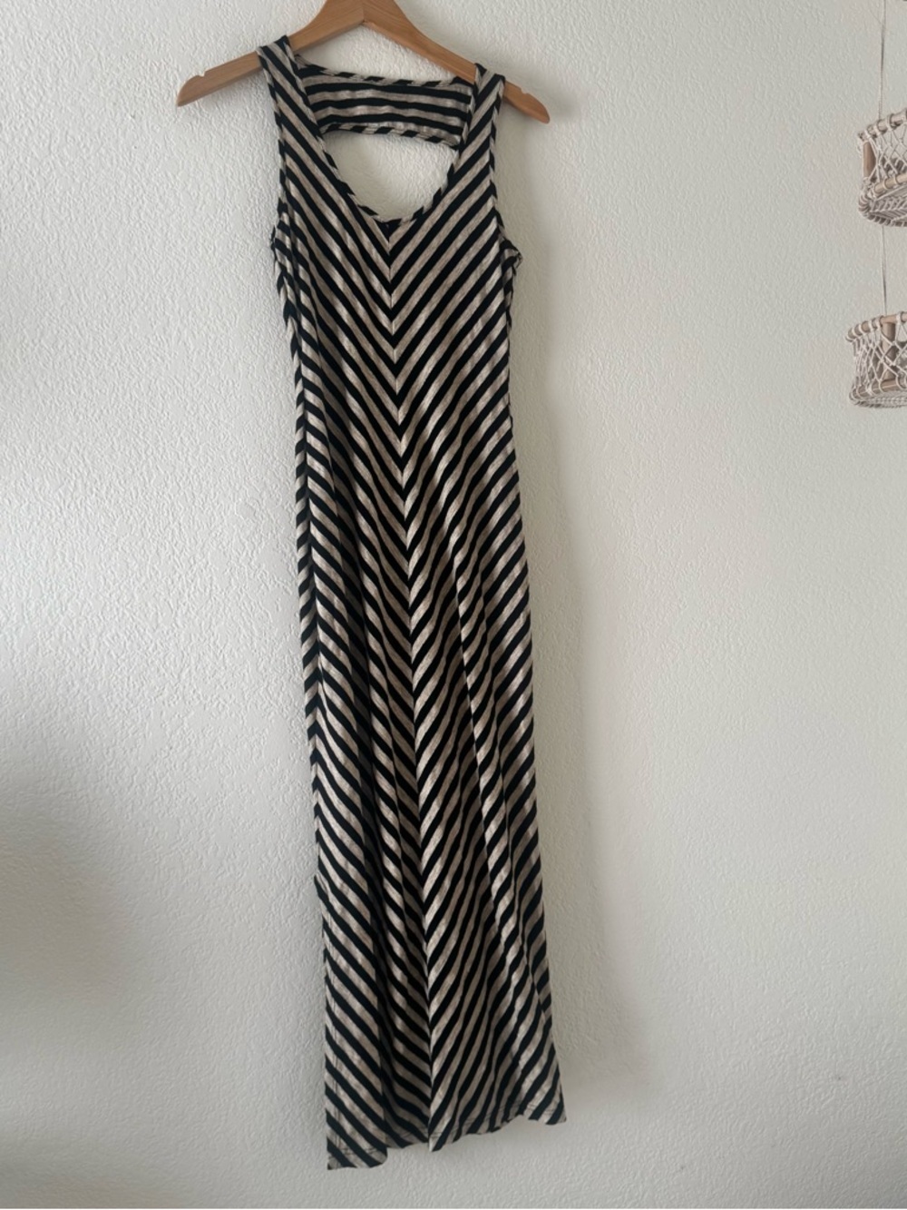 Black and Cream Striped Chevron V-Neck Maxi Dress